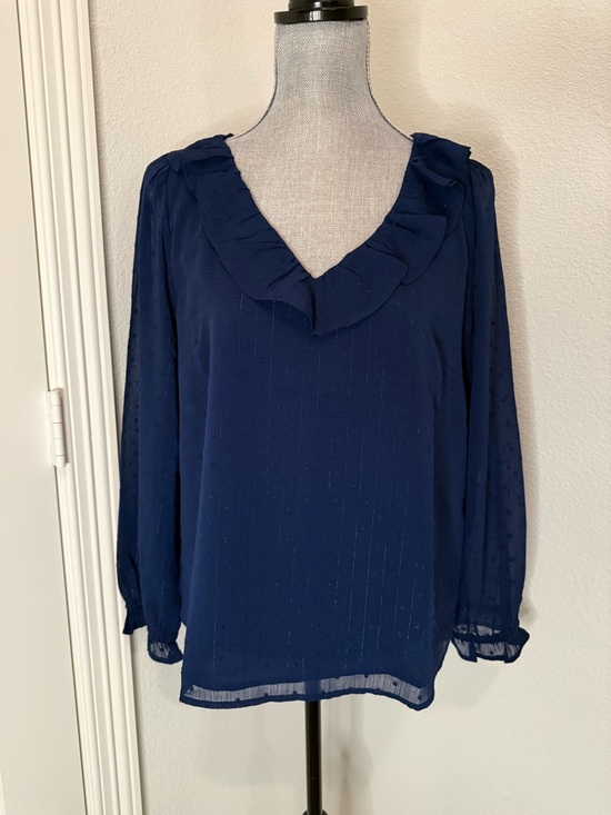 J. Crew Tops - J. Crew Navy Ruffle V-Neck Long Sleeve Blouse